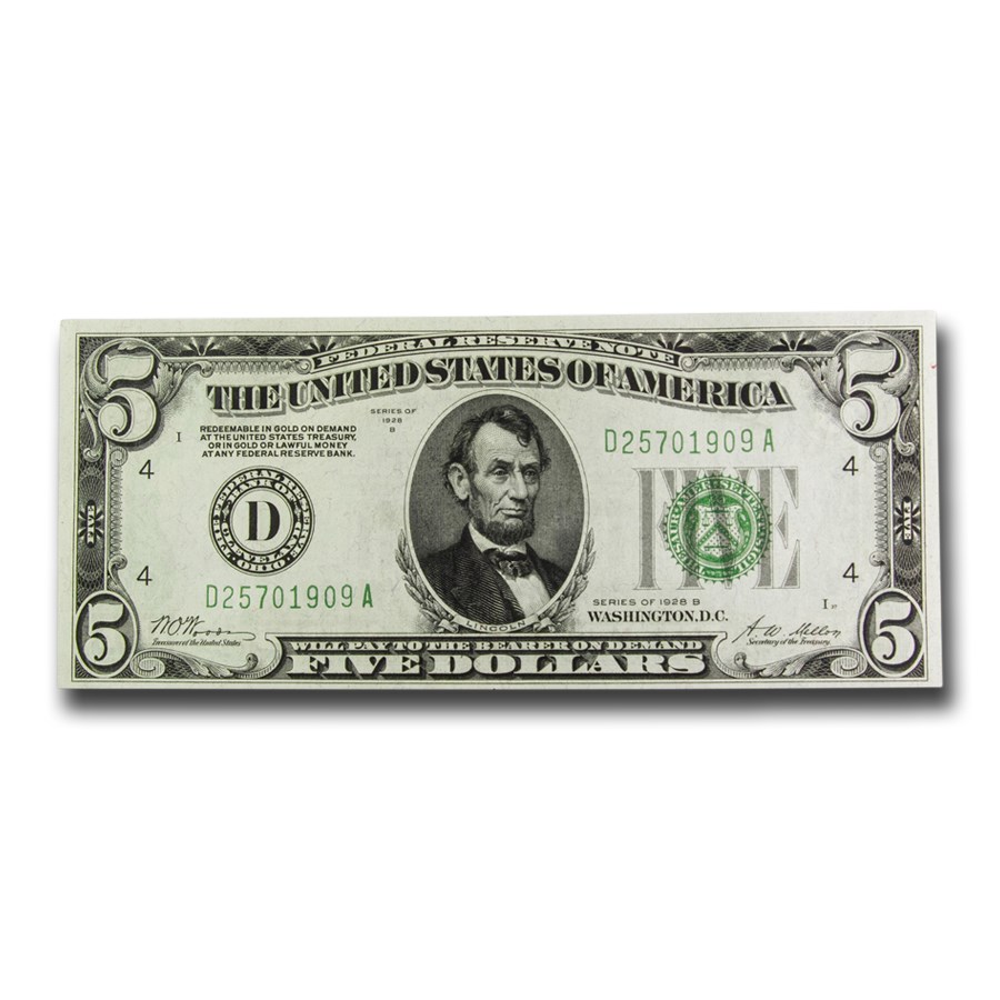 1928-B (D-Cleveland) $5.00 FRN CCU (Fr#1952-D)