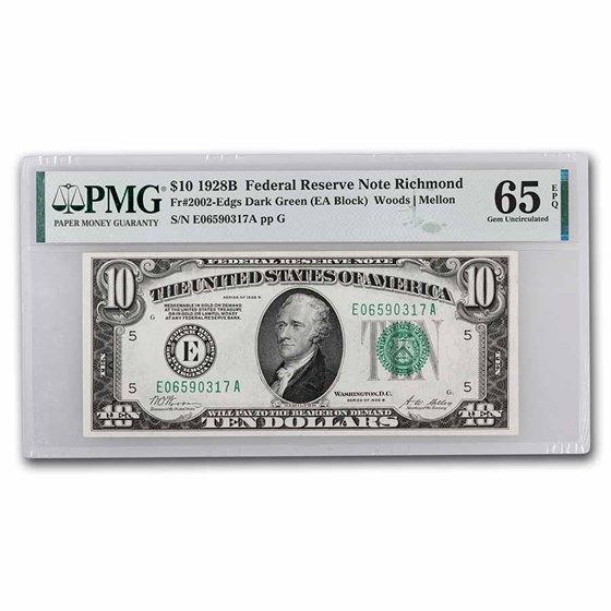 1928-B (E-Richmond) $10 FRN CU-65 EPQ PMG (Fr#2002-E) DGS 1928-B (E-Richmond) $10 FRN CU-65 EPQ PMG (Fr#2002-E) DGS