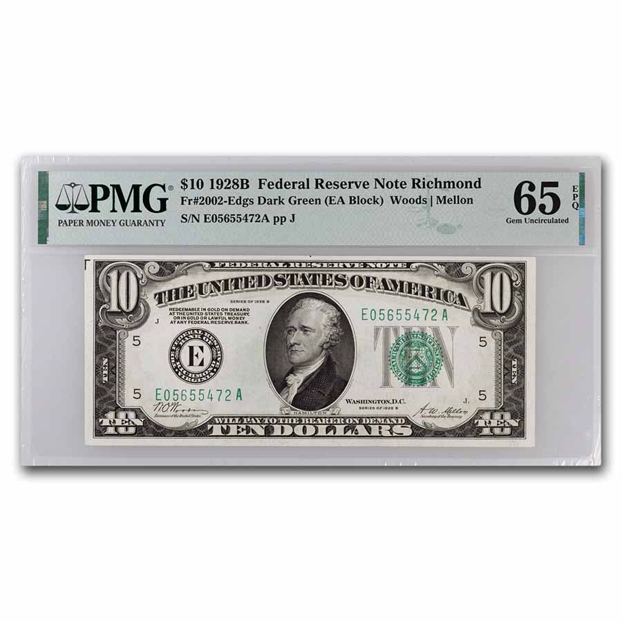 1928-B (E-Richmond) $10 FRN CU-65 EPQ PMG (Fr#2002-E)