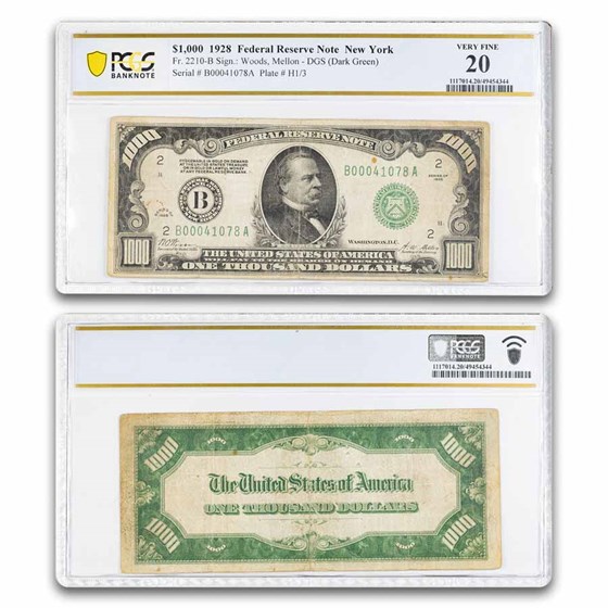 1928 (B-New York) $1,000 FRN VF-20 PCGS (Fr#2210-B)