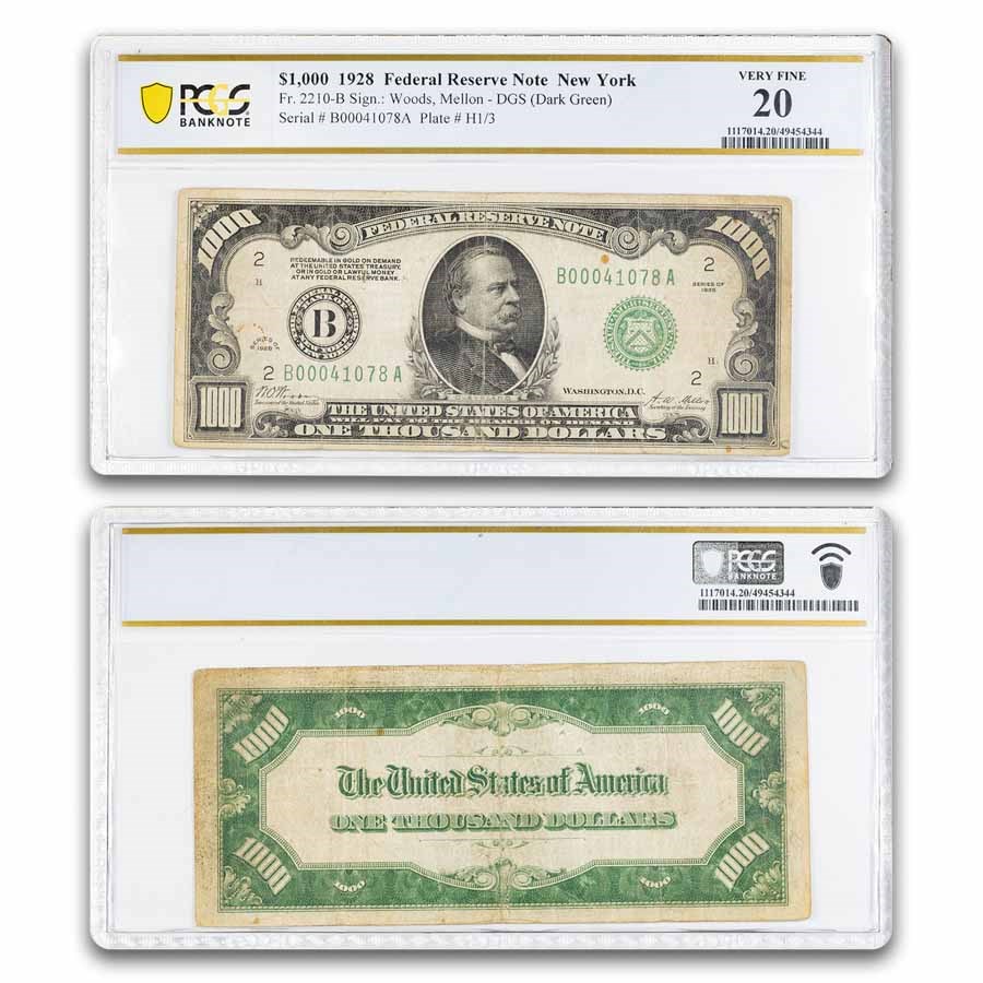 1928 (B-New York) $1,000 FRN VF-20 PCGS (Fr#2210-B)