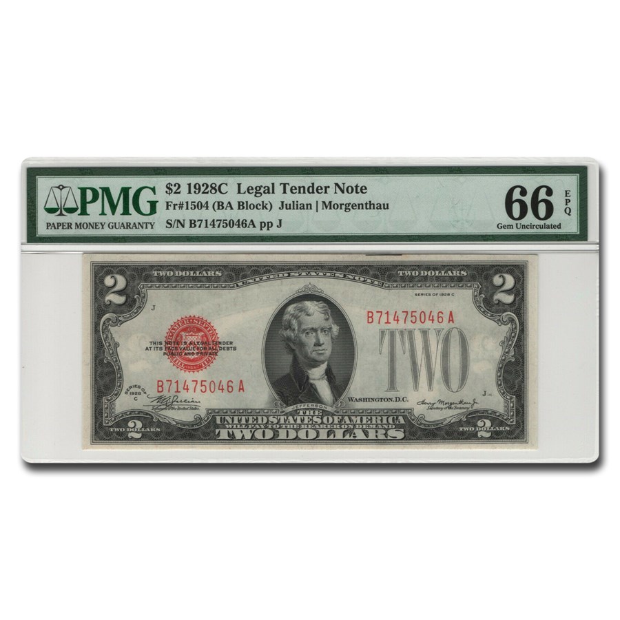 Buy 1928-C $2.00 U.S. Note Red Seal CU-66 EPQ PMG (Fr#1504) | APMEX