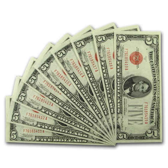 1928-C $5.00 U.S. Note Red Seal Ch Unc (17 Consecutive) 1928-C $5.00 U.S. Note Red Seal Ch Unc (17 Consecutive)
