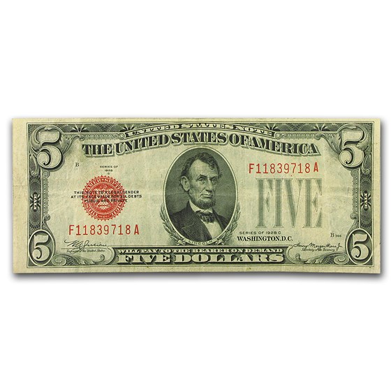 1928-C $5.00 U.S. Note Red Seal Fine (Fr#1528) 1928-C $5.00 U.S. Note Red Seal Fine (Fr#1528)