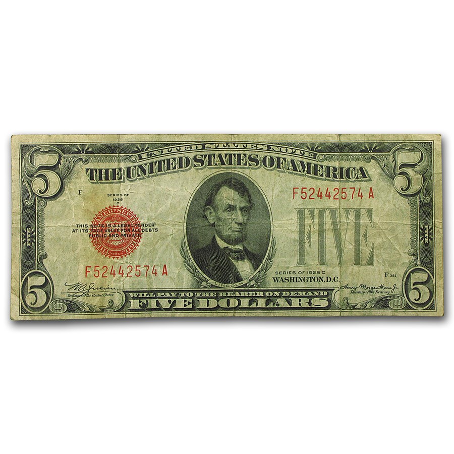 1928-C $5.00 U.S. Note Red Seal VG (Fr#1528)