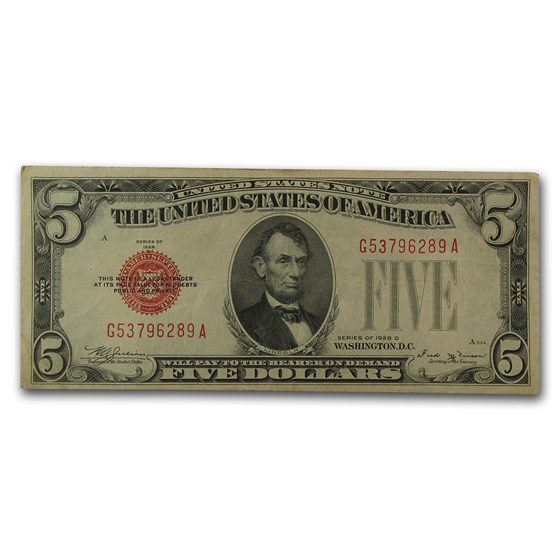 1928-D $5.00 U.S. Note Red Seal VF (Fr#1529) 1928-D $5.00 U.S. Note Red Seal VF (Fr#1529)