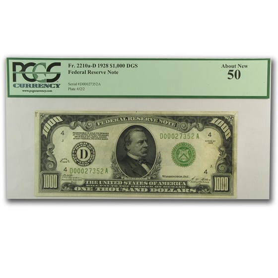 1928 (D-Cleveland) $1,000 FRN About New-50 PMG (Fr#2210-D)