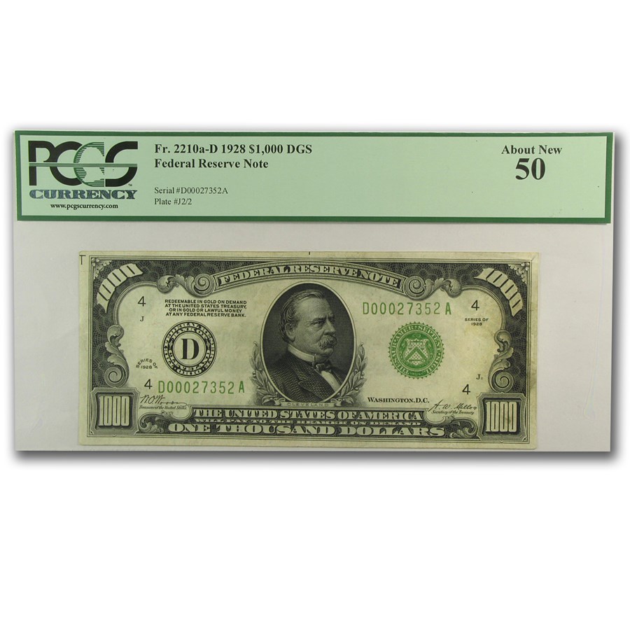 1928 (D-Cleveland) $1,000 FRN About New-50 PMG (Fr#2210-D)