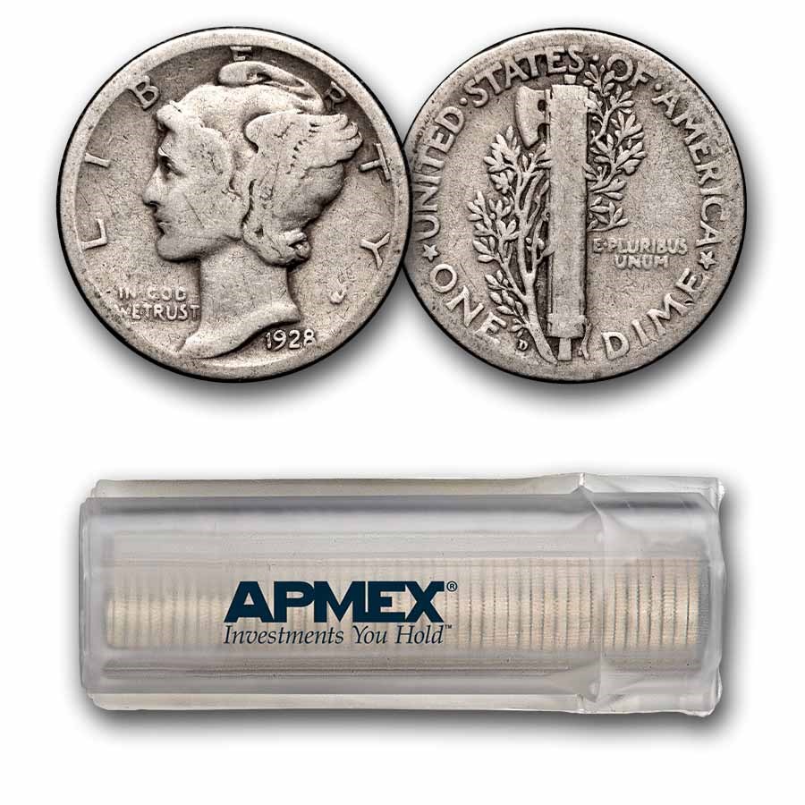 1928-D Mercury Dime 50-Coin Roll Avg Circ