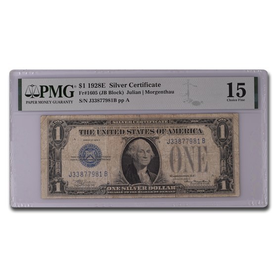 1928-E $1.00 Silver Certificate F-15 PMG (Fr#1605) 1928-E $1.00 Silver Certificate F-15 PMG (Fr#1605)