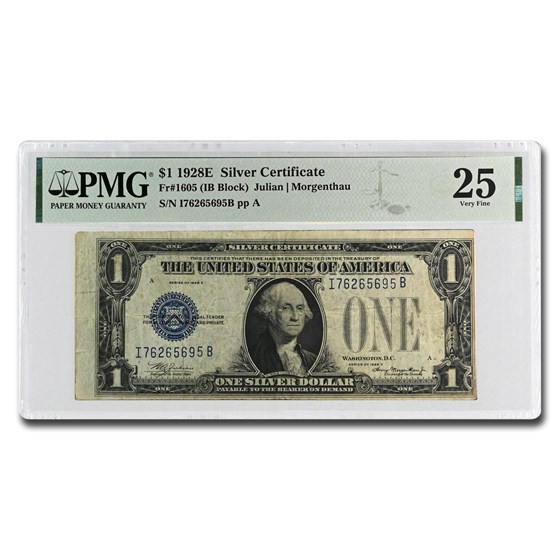 1928-E $1.00 Silver Certificate VF-25 PMG (Fr#1605) 1928-E $1.00 Silver Certificate VF-25 PMG (Fr#1605)