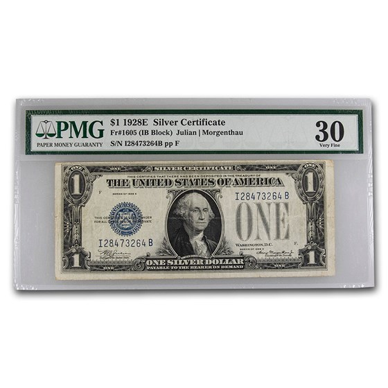 1928-E $1.00 Silver Certificate VF-30 PMG (Fr#1605) 1928-E $1.00 Silver Certificate VF-30 PMG (Fr#1605)