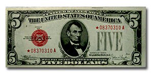 1928-E* $5.00 U.S. Note Red Seal AU 1928-E* $5.00 U.S. Note Red Seal AU