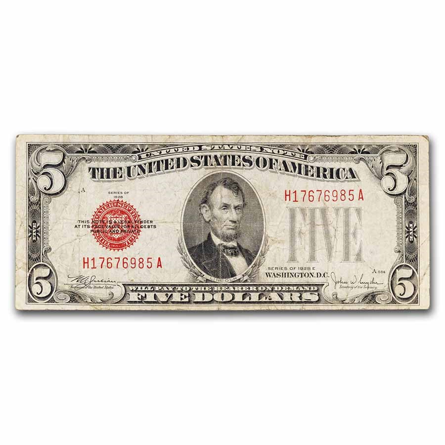 1928-E $5.00 U.S. Note Red Seal VG (Fr#1530)