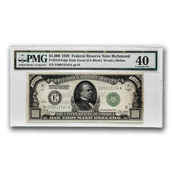 1928 (E-Richmond) $1,000 FRN XF-40 PMG (Fr#2210-E) 1928 (E-Richmond) $1,000 FRN XF-40 PMG (Fr#2210-E)
