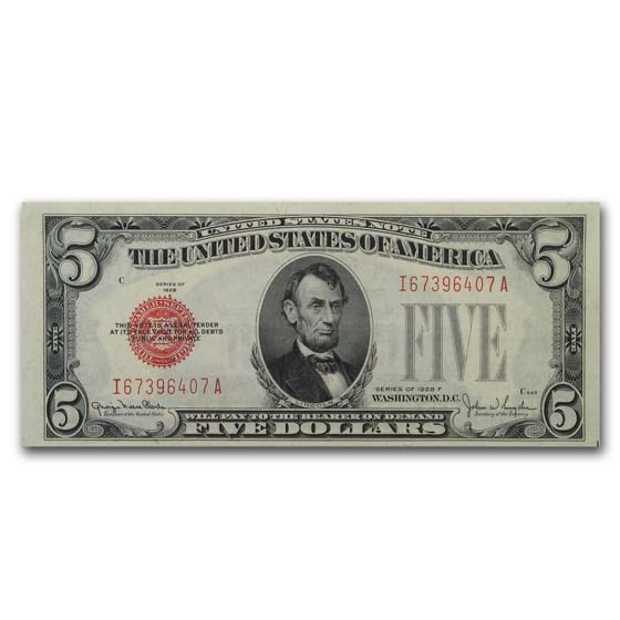 1928-F $5.00 U.S. Note Red Seal AU (Fr#1531) 1928-F $5.00 U.S. Note Red Seal AU (Fr#1531)