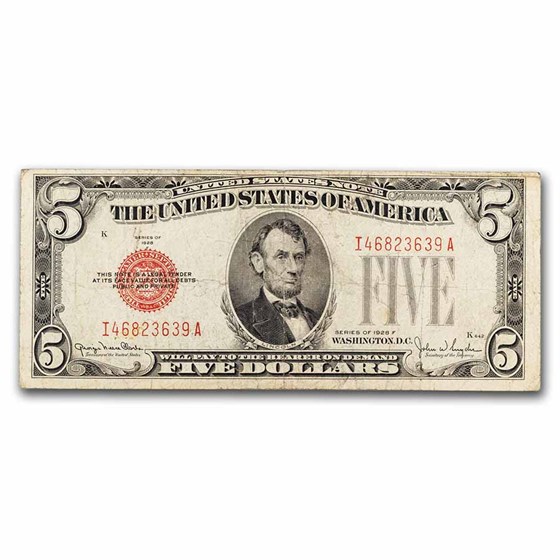 1928-F $5.00 U.S. Note Red Seal VG (Fr#1531)