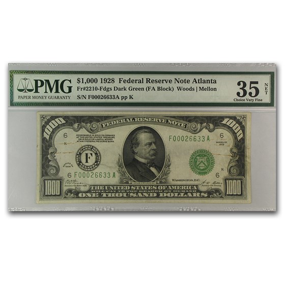 1928 (F-Atlanta) $1,000 FRN Ch VF -35 Net PMG 1928 (F-Atlanta) $1,000 FRN Ch VF -35 Net PMG