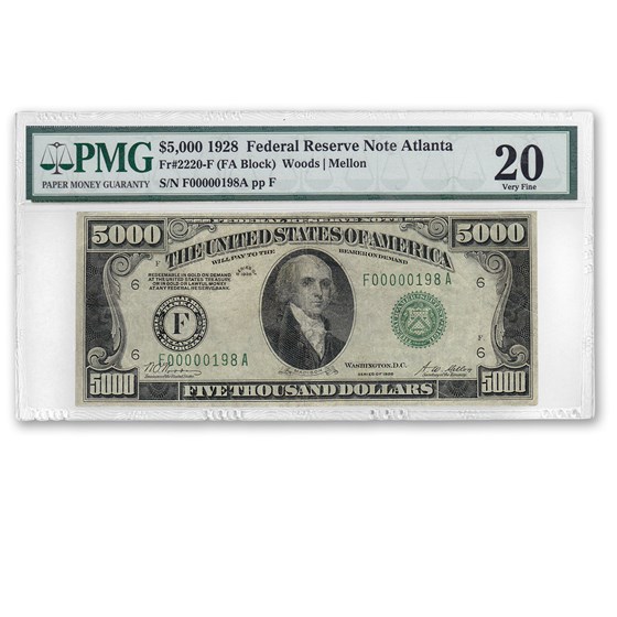 1928 (F-Atlanta) $5,000 FRN VF-20 PMG 1928 (F-Atlanta) $5,000 FRN VF-20 PMG