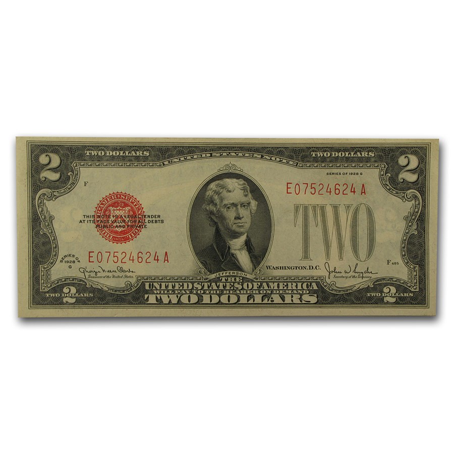 1928-G $2.00 U.S. Note Red Seal AU (Fr#1508)