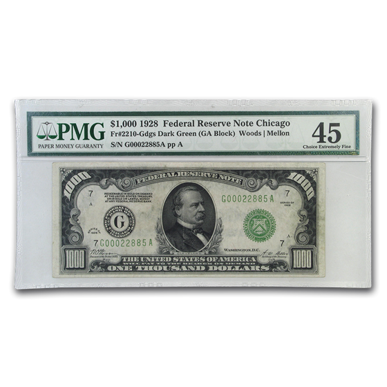 1928 (G-Chicago) $1,000 FRN XF-45 PMG 1928 (G-Chicago) $1,000 FRN XF-45 PMG