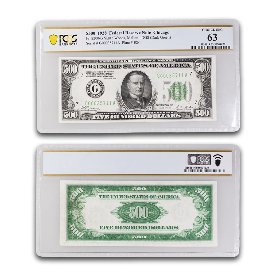 1928 (G-Chicago) $500 FRN CU-63 PCGS (Fr#2200-G)