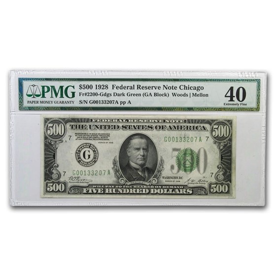 1928 (G-Chicago) $500 FRN XF-40 PMG (Dark Green Seal) 1928 (G-Chicago) $500 FRN XF-40 PMG (Dark Green Seal)