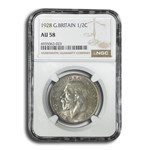 1928 Great Britain Silver 1/2 Crown George V AU-58 NGC