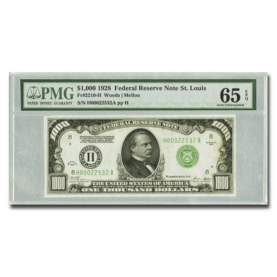 1928 (H-St. Louis) $1,000 FRN CU-65 EPQ PMG 1928 (H-St. Louis) $1,000 FRN CU-65 EPQ PMG