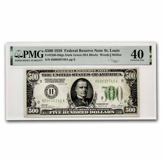 1928 (H-St. Louis) $500 FRN Ch XF-40 PMG 1928 (H-St. Louis) $500 FRN Ch XF-40 PMG