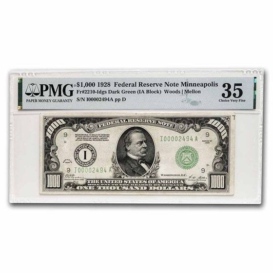 1928 (I-Minneapolis) $1,000 FRN CH VF-35 PMG (Fr#2210-I) 1928 (I-Minneapolis) $1,000 FRN CH VF-35 PMG (Fr#2210-I)