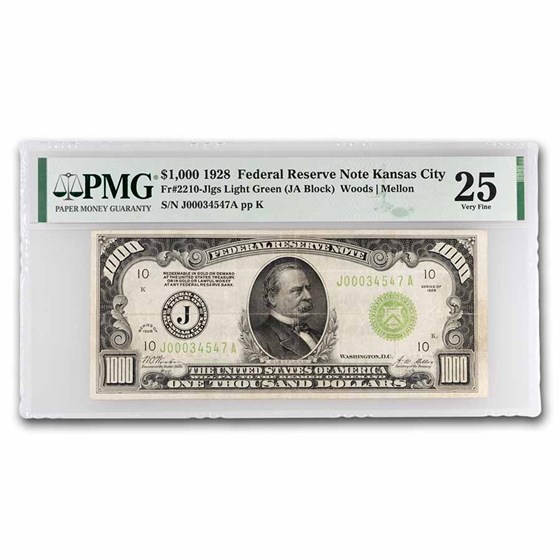 1928 (J-Kansas City) $1,000 FRN VF-25 PMG (Fr#2210-J) LGS 1928 (J-Kansas City) $1,000 FRN VF-25 PMG (Fr#2210-J) LGS