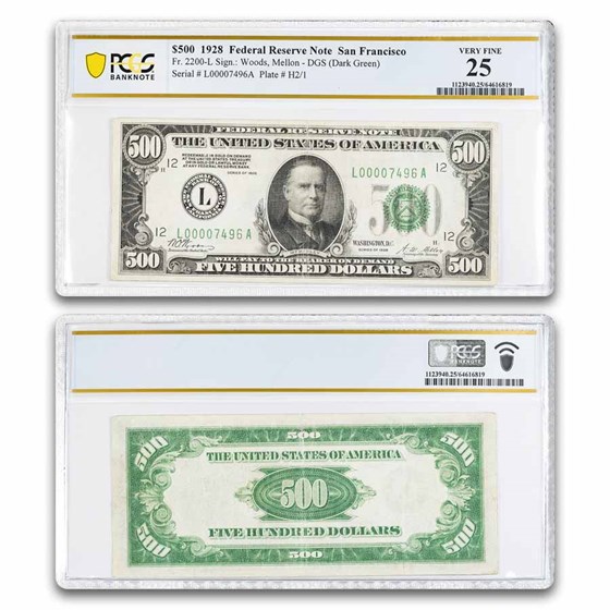 1928 (L-San Francisco) $500 FRN VF-25 PCGS (Fr#2200-L)