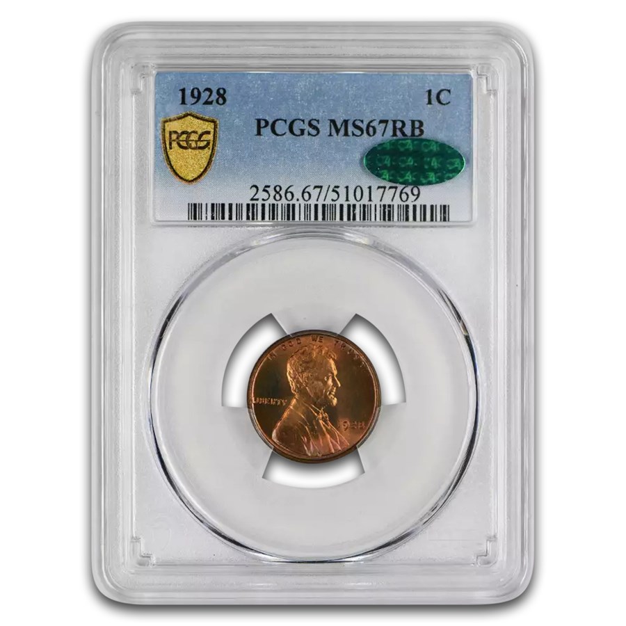 1928 Lincoln Cent MS-67 PCGS CAC (Red/Brown)
