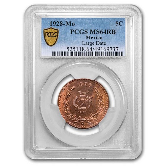 1928 Mexico Bronze 5 Centavos Large Date MS-64 PCGS (Red/Brown) 1928 Mexico Bronze 5 Centavos Large Date MS-64 PCGS (Red/Brown)