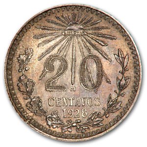 1928 Mexico Silver 20 Centavos BU 1928 Mexico Silver 20 Centavos BU