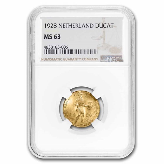 1928 Netherlands Gold Ducat MS-63 NGC 1928 Netherlands Gold Ducat MS-63 NGC