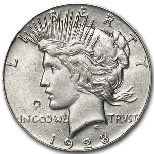 1928 Peace Dollar AU-58 Details (Cleaned, Punch Mark) 1928 Peace Dollar AU-58 Details (Cleaned, Punch Mark)