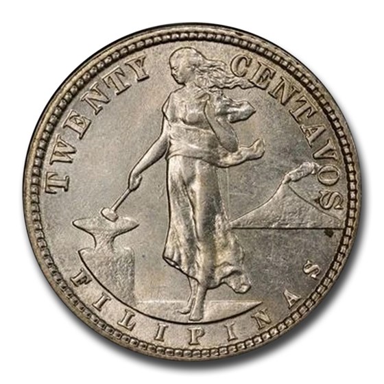 1928 Philippines Silver 20 Centavos MS-62 PCGS