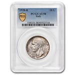 1928-R Italy Silver 10 Lire Emanuele III AU-58 PCGS