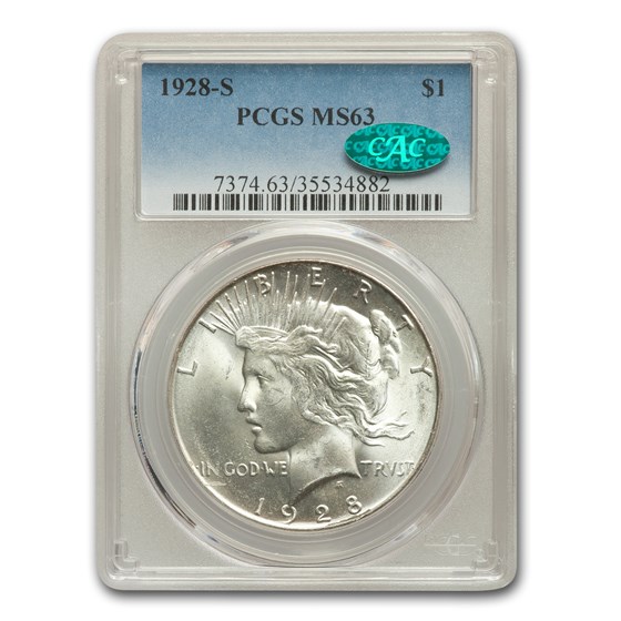 1928-S Peace Dollar MS-63 PCGS CAC 1928-S Peace Dollar MS-63 PCGS CAC