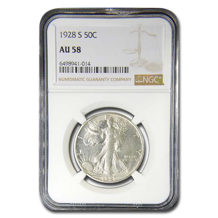 1928-S Walking Liberty Half Dollar AU-58 NGC