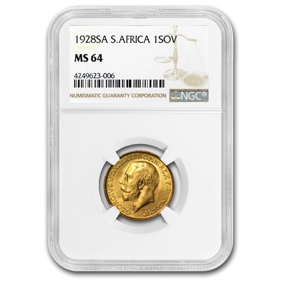 1928-SA South Africa Gold Sovereign MS-64 NGC 1928-SA South Africa Gold Sovereign MS-64 NGC