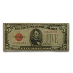 1928 thru 1928-F $5.00 U.S. Note Red Seal VG/VF