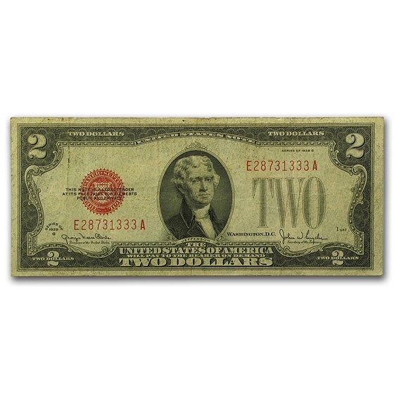 1928s $2.00 U.S. Notes Red Seal VG/VF