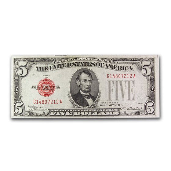 1928's $5.00 U.S. Note Red Seal AU 1928's $5.00 U.S. Note Red Seal AU