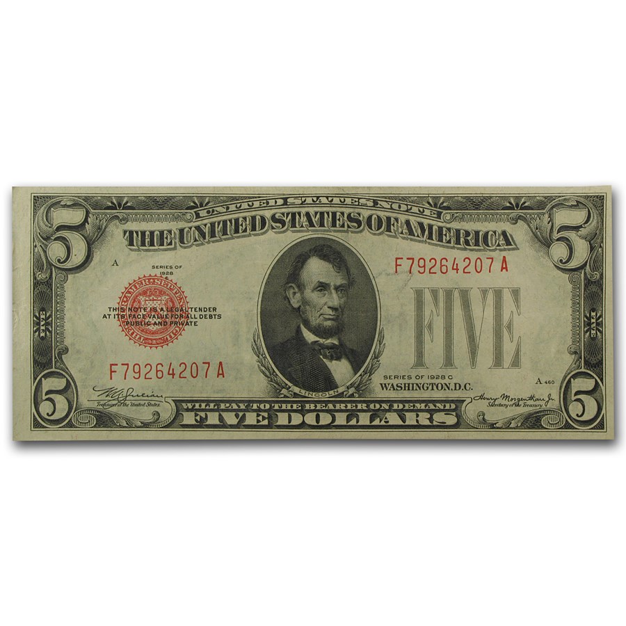 1928's $5.00 U.S. Note Red Seal XF