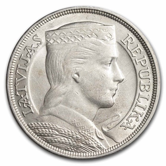 1929-1932 Latvia Silver 5 Lati BU 1929-1932 Latvia Silver 5 Lati BU
