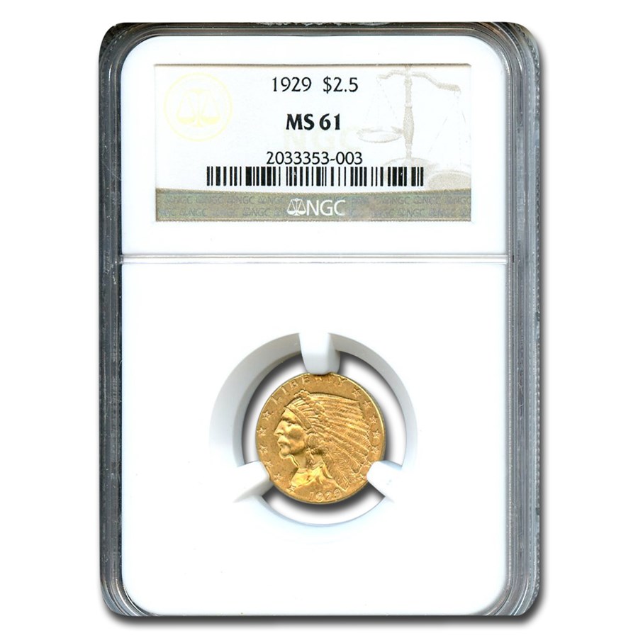 1929 $2.50 Indian Gold Quarter Eagle MS-61 NGC