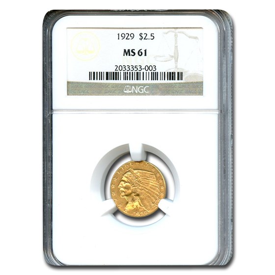 1929 $2.50 Indian Gold Quarter Eagle MS-61 NGC 1929 $2.50 Indian Gold Quarter Eagle MS-61 NGC